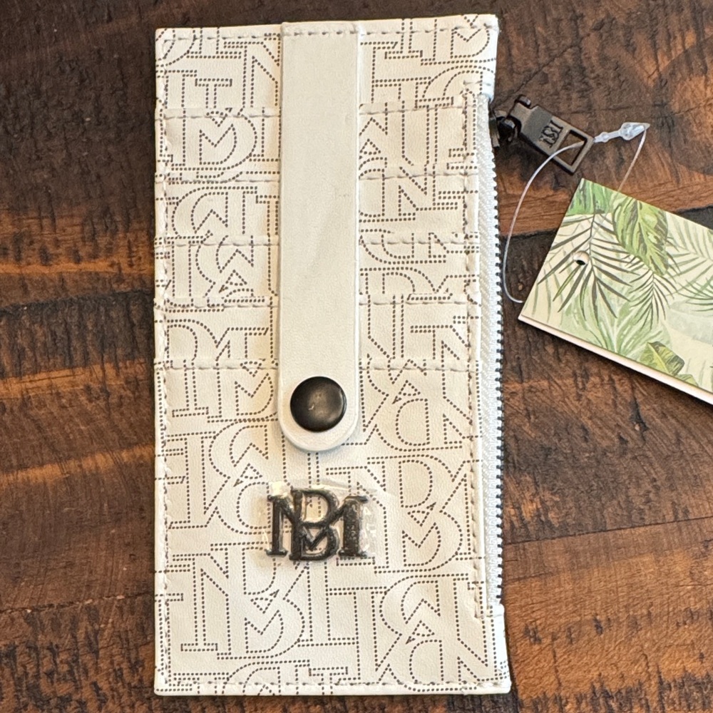 Badgley Mischka White Logo-Print Leather Wallet